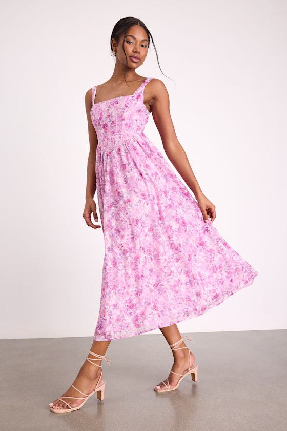 Colwyn Light Magenta Floral Jacquard Bustier Midi Dress