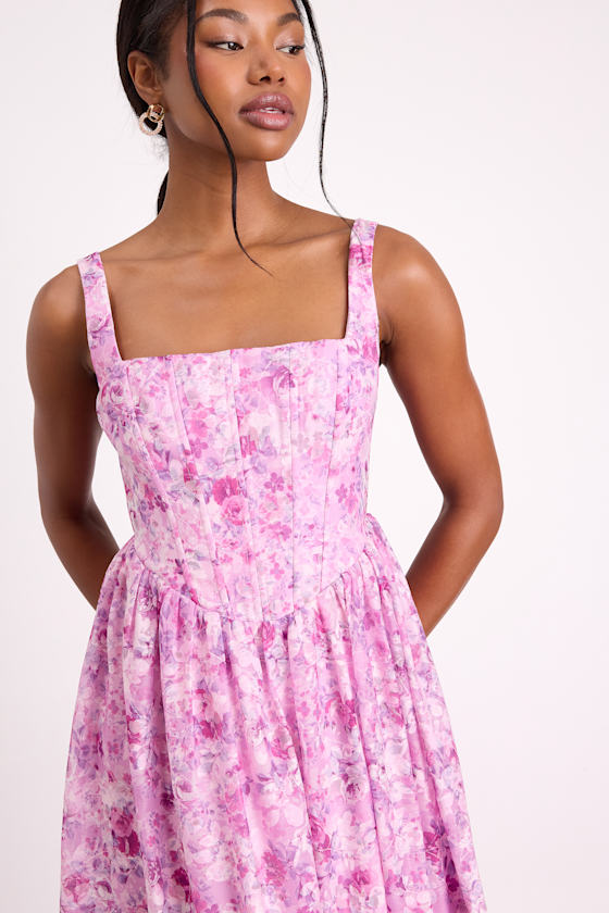 Colwyn Light Magenta Floral Jacquard Bustier Midi Dress