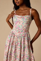 Dinette Ivory Multi Floral Basque Waist Midi Dress