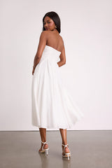 Pomelo White Textured Bustier Skater Midi Dress