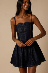 Phoenix Dark Wash Basque Waist Mini Dress