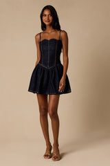 Phoenix Dark Wash Basque Waist Mini Dress