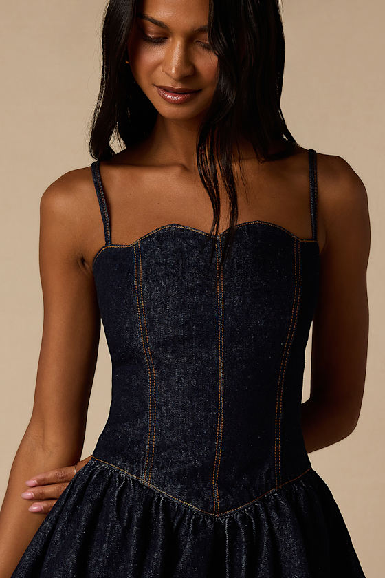 Phoenix Dark Wash Basque Waist Mini Dress