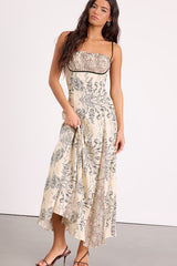 Emryn Beige Multi Mixed Print Floral Maxi Dress