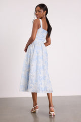 Noble Light Blue Eyelet Embroidered Midi Dress