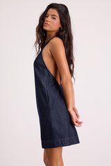 Dema Dark Wash Denim Backless Mini Dress
