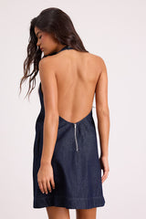 Dema Dark Wash Denim Backless Mini Dress