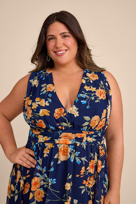 Heavenly Hues Dark Blue Floral Maxi Dress