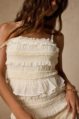 Harley Cream Smocked Ruffled Midi Dress