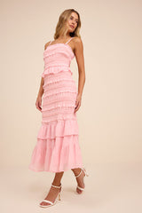 Harley Light Pink Smocked Ruffled Midi Dress