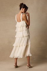 Lauretta Ivory Plisse Tiered Midi Dress