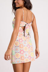 Canella Cream Multi Embroidered Tie-Back Mini Dress