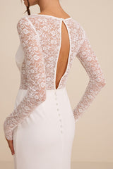 Brooks White Lace Boat Neck Mermaid Maxi Dress