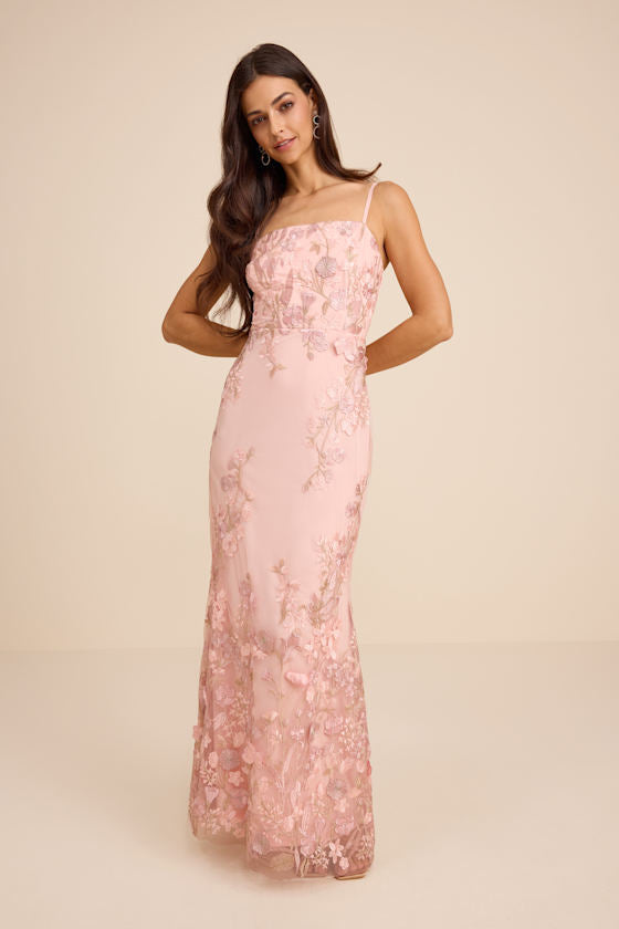 Dalina Light Pink Embroidered Maxi Dress