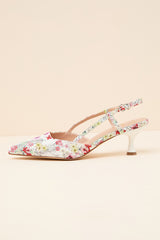 Talia White Floral Pointed-Toe Slingback Pumps