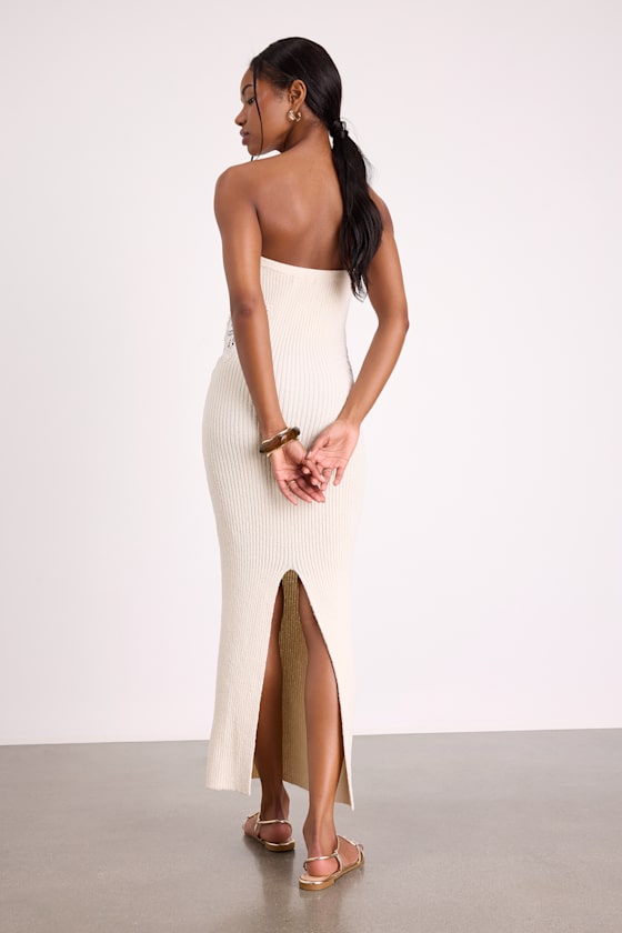 Brenna Ivory Strapless Sweater Knit Midi Dress