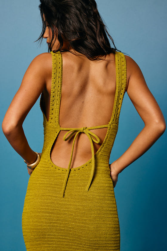 Solstice Chartreuse Crochet Backless Maxi Dress