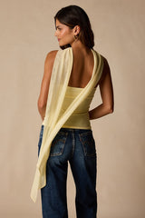 Genevieve Light Yellow Mesh Sash Scarf Strapless Top