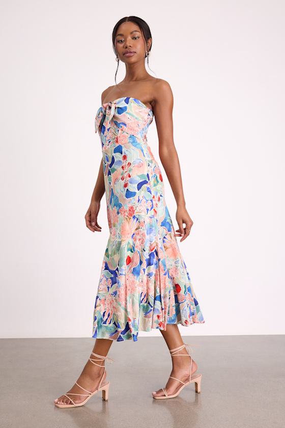 Shauna Blue Multi Floral Tie-Front Midi Dress