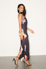 Chantal Black Floral Jersey Knit Scarf Column Maxi Dress