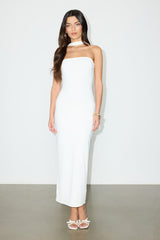 Chantal White Jersey Knit Scarf Column Maxi Dress