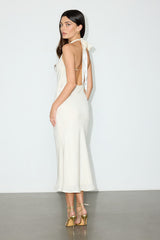 Olandria Ivory Halter Midi Slip Dress