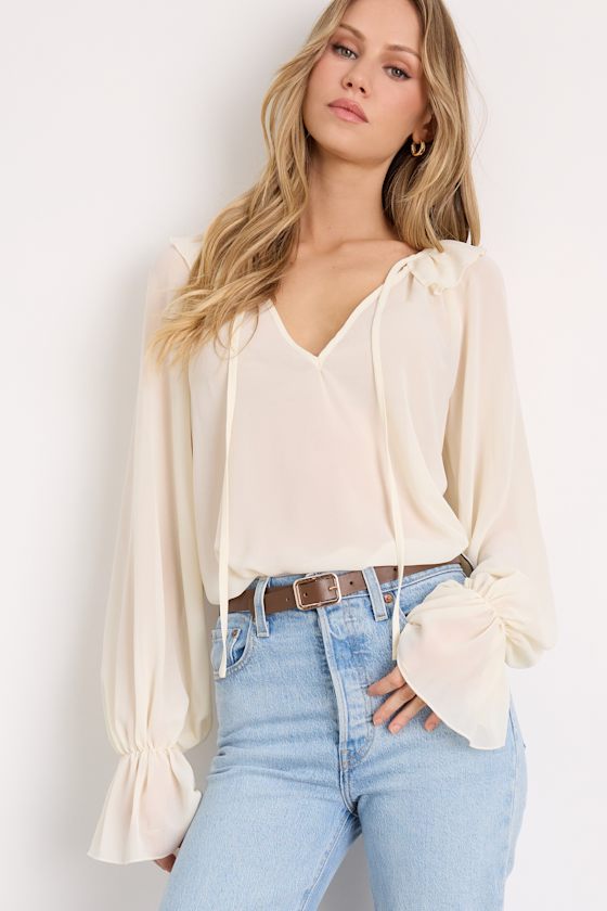 Florencia Ivory Ruffled Long Sleeve Top