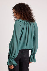 Florencia Teal Ruffled Long Sleeve Top