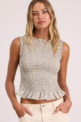 Thistle Pale Yellow Plaid Smocked Tank Top