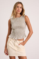 Thistle Pale Yellow Plaid Smocked Tank Top