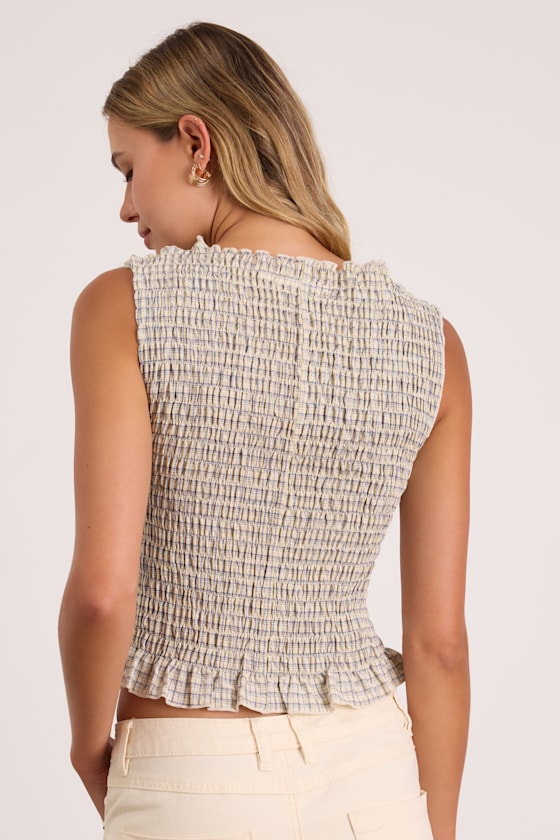 Thistle Pale Yellow Plaid Smocked Tank Top