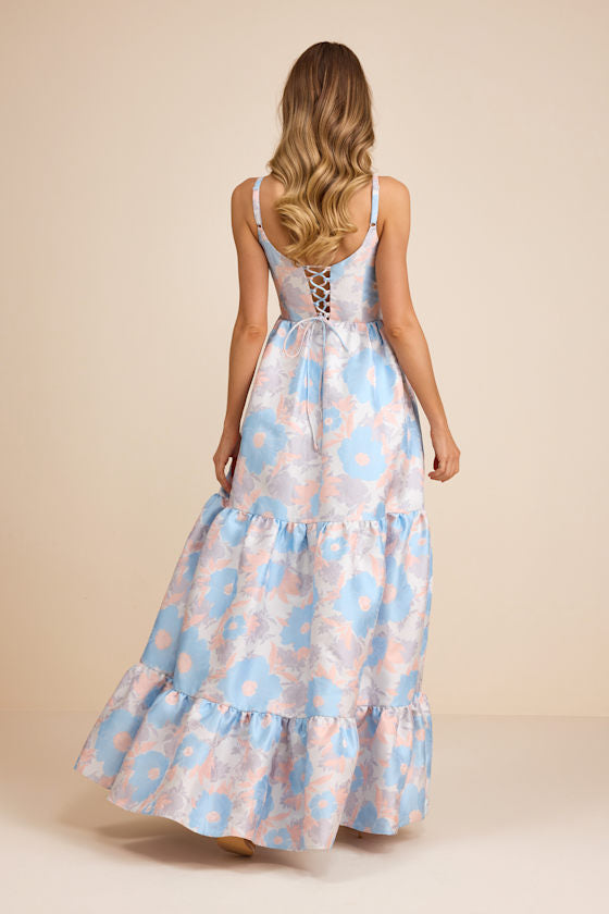 Avalie Cream Floral Tiered Bustier Maxi Dress