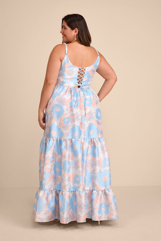 Avalie Cream Floral Tiered Bustier Maxi Dress