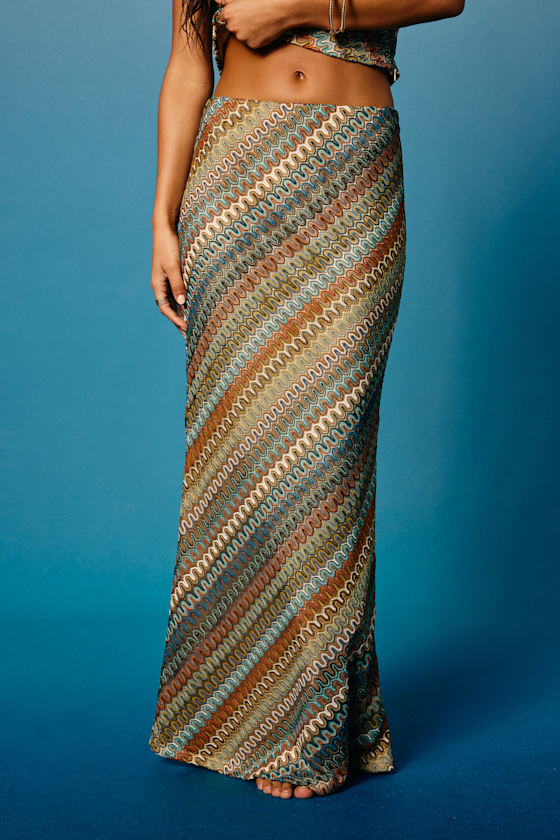 Tallulah Brown Multi Crochet Mid-Rise Maxi Skirt