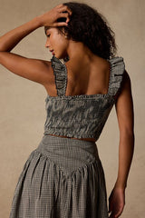 Starling Black Gingham Smocked Top