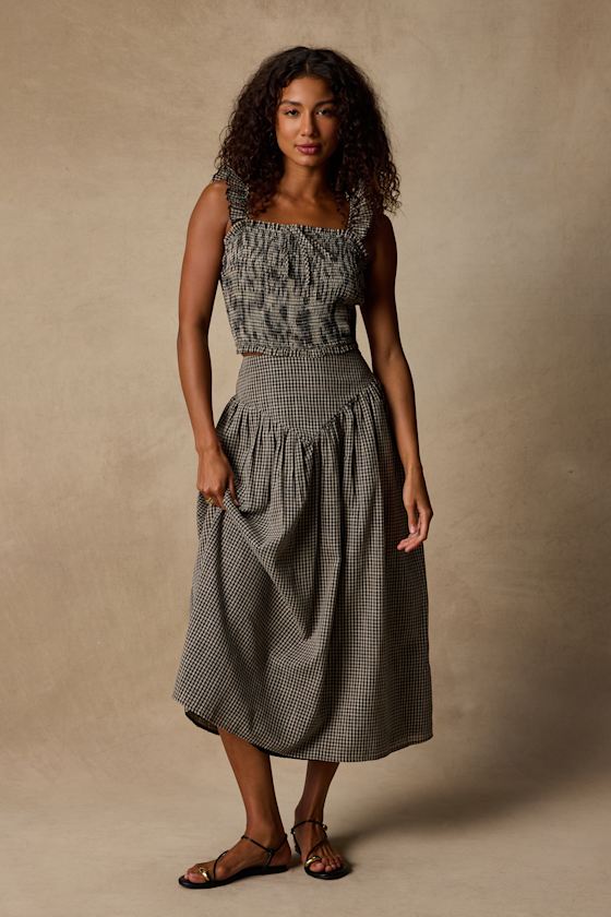 Starling Black Gingham High-Rise Midi Skirt