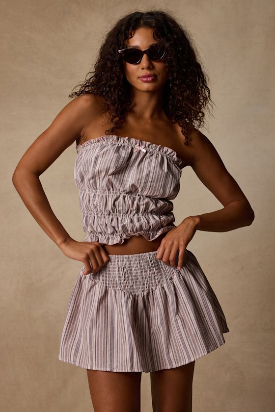 Honeysuckle Pink Striped Smocked Mini Skirt