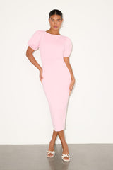 Simply Beloved Light Pink Puff Sleeve Bodycon Midi Dress