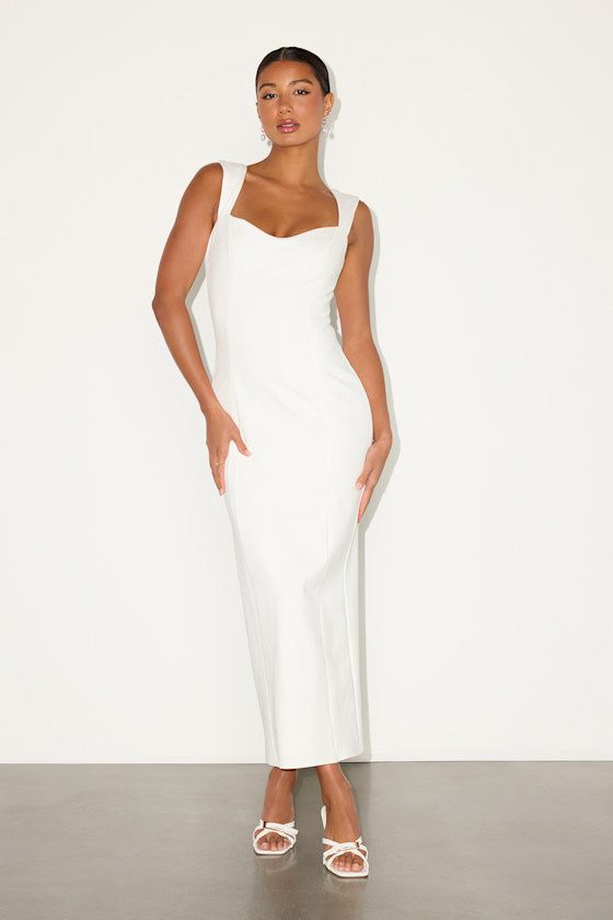 Samai White Cap Sleeve Bodycon Midi Dress