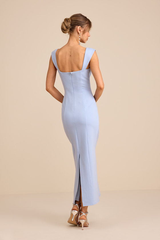 Samai Light Blue Cap Sleeve Bodycon Midi Dress