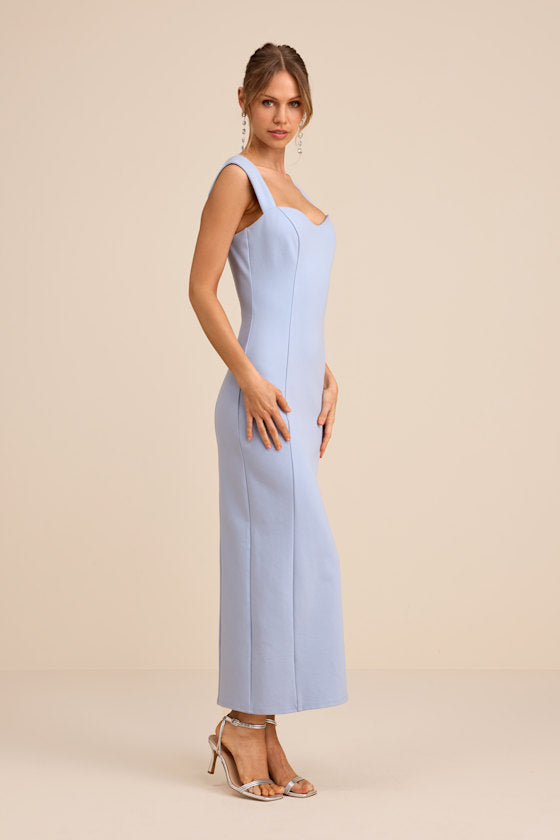 Samai Light Blue Cap Sleeve Bodycon Midi Dress