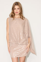 Belinda Beige Sequin Asymmetrical Mini Dress