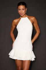 Idesa White Halter Tiered Mini Dress