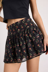 Floretta Black Floral Mid-Rise Mini Skirt
