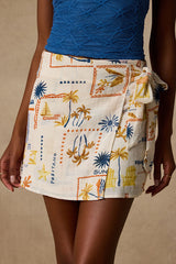 Lennox Ivory Multi Print Faux-Wrap Mini Skirt