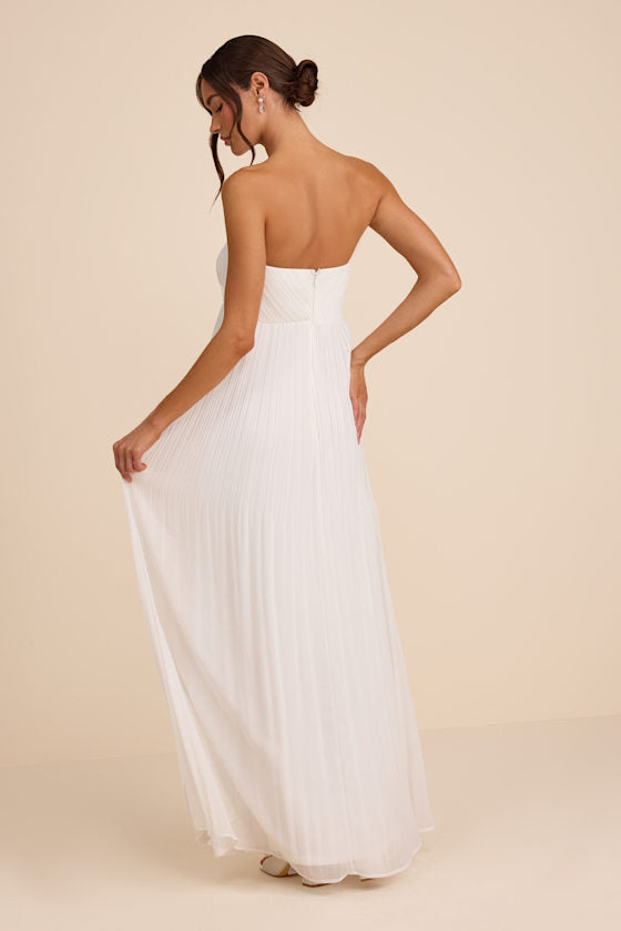 Remley White Pleated Strapless Maxi Dress