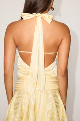 Cass Light Yellow Striped Satin Drop Waist Mini Dress