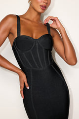 Althea Black Bandage Knit Bodycon Midi Dress