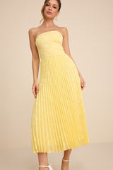 Perfectly Stunning Yellow Jacquard Strapless Midi Dress