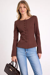 Risha Dark Brown Button-Front Blazer